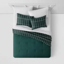 Grid Print Microfiber Reversible Comforter & Sheet Set Dark Green - Room Essentials™ -Decor Cheap Shop GUEST 4daf5f1a f5e2 4ffd 9c0a 0163fb5f2872